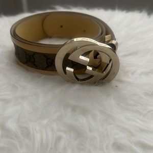 Gucci belt GG canvas and butter colored leather